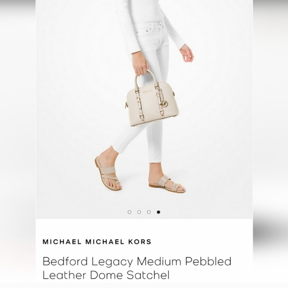 Michael Kors Pebbled Leather Medium Dome Satchel Bag Bedford Legacy - Picture 10 of 11